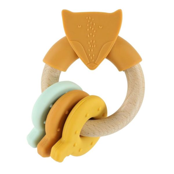 Anneau d'activités en silicone et bois - Mr. Fox orange