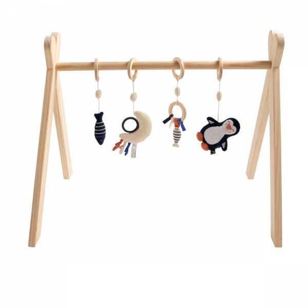 Gymax Portique d'Éveil Bébé Bois, Arche Éveil Bébé, Dès 2 Mois Gym  d'Activité Centre Pour Bébé Avec 3 Jouets en Bois Suspendus, 59.5 x 58 x  45.5 CM