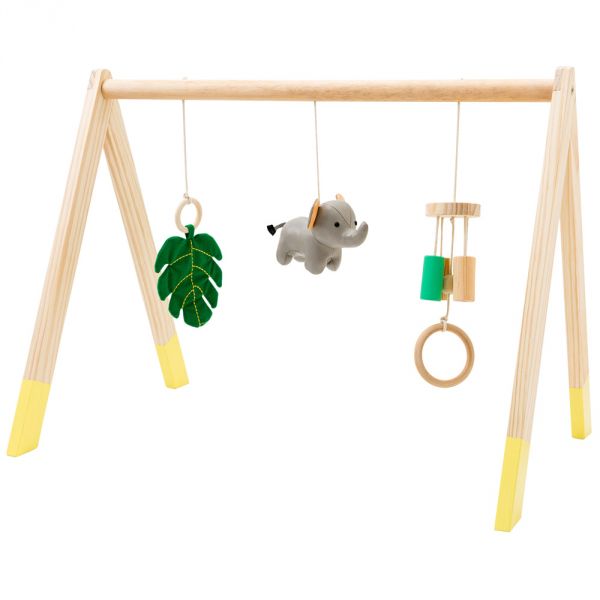 Gymax Portique d'Éveil Bébé Bois, Arche Éveil Bébé, Dès 2 Mois Gym  d'Activité Centre Pour Bébé Avec 3 Jouets en Bois Suspendus, 59.5 x 58 x  45.5 CM