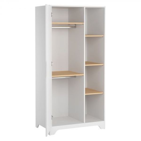 Armoire 1 porte blanche et bois - Collection Leaf