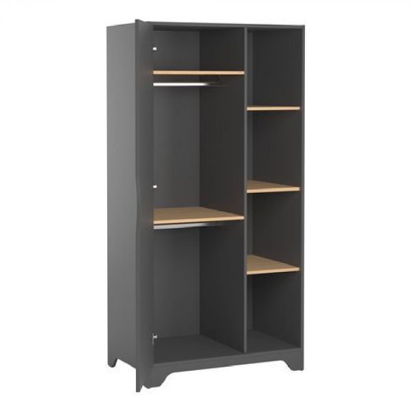 Armoire 1 porte graphite et bois - Collection Leaf