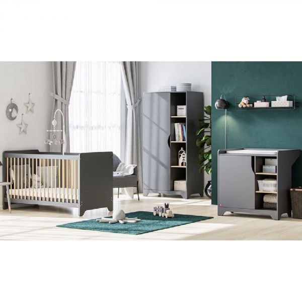 Armoire 1 porte graphite et bois - Collection Leaf
