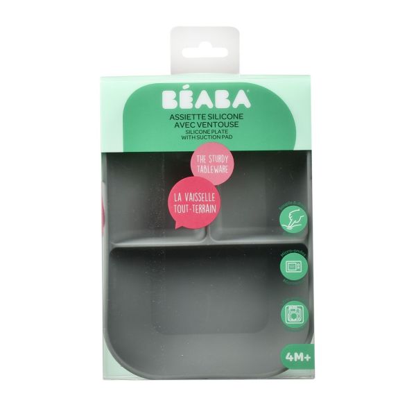 Assiette compartimentée bébé silicone Gris minéral