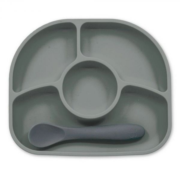 Coffret assiette et cuillère en silicone Yümi Gris