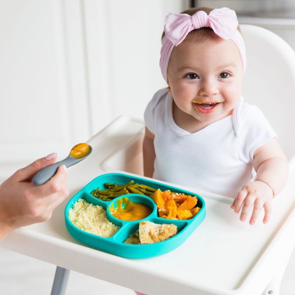 Coffret assiette et cuillère en silicone Yümi Gris