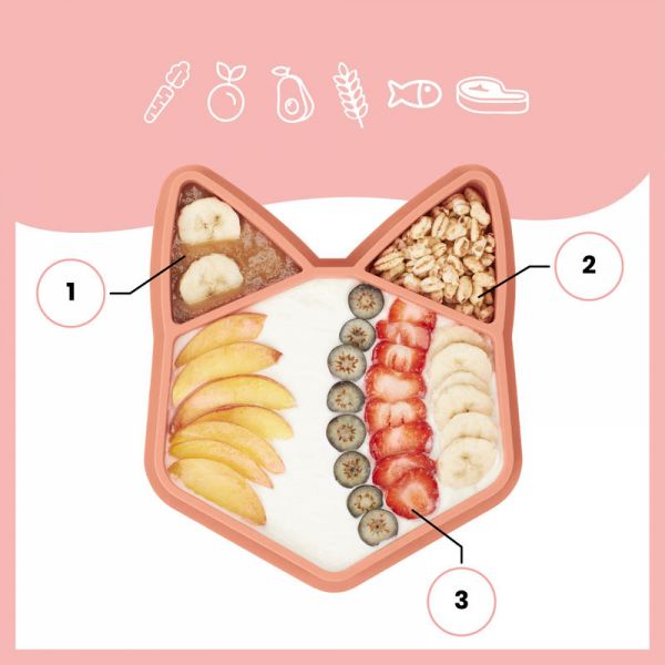 Assiette compartimentée en silicone Isy renard - terracotta