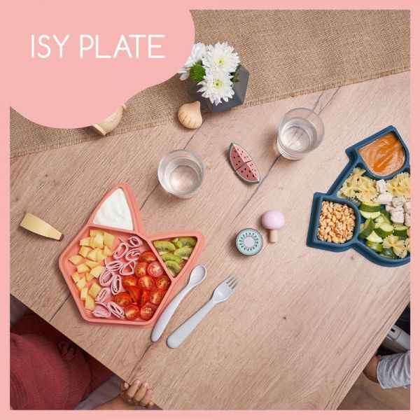 Assiette compartimentée en silicone Isy renard - terracotta