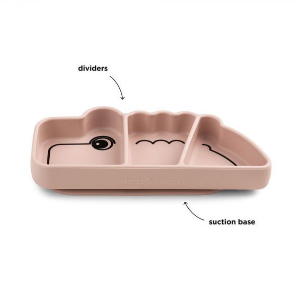 Assiette bébé compartimentée en silicone Croco rose