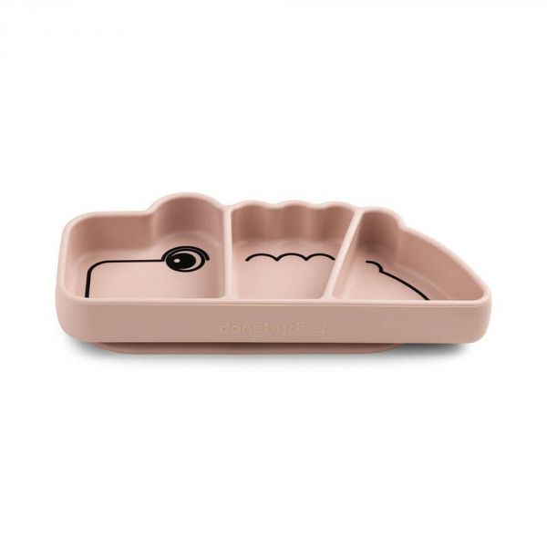 Assiette bébé compartimentée en silicone Croco rose