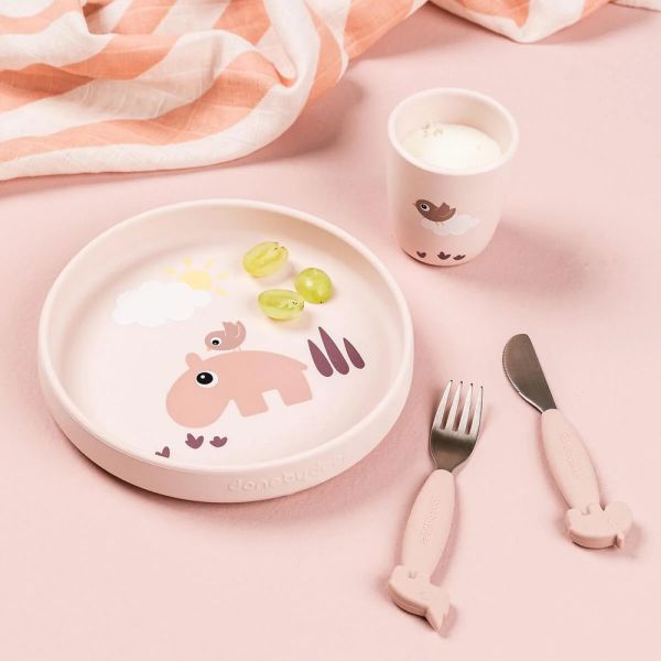 Assiette Stick & Stay en silicone Playground Rose