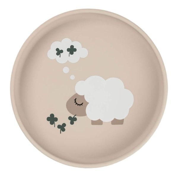 Assiette Stick & Stay en silicone Tiny farm Sable