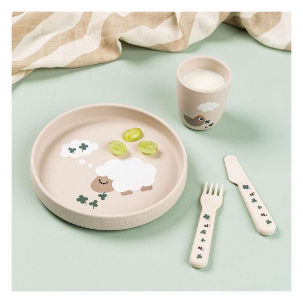 Assiette Stick & Stay en silicone Tiny farm Sable