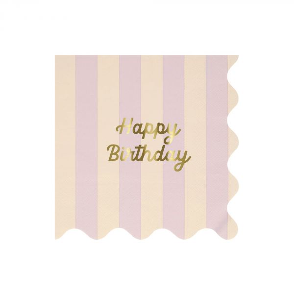 Lot de 16 grandes serviettes Happy Birthday à rayures