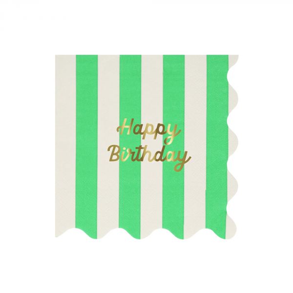 Lot de 16 grandes serviettes Happy Birthday à rayures