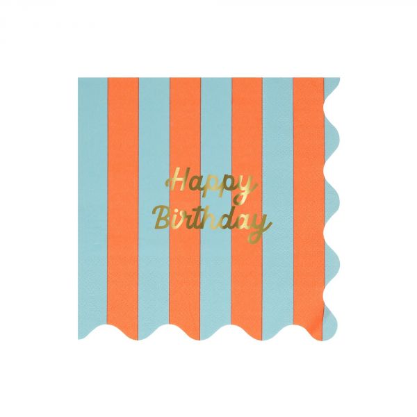 Lot de 16 grandes serviettes Happy Birthday à rayures