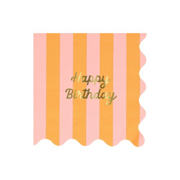 Lot de 16 grandes serviettes Happy Birthday à rayures