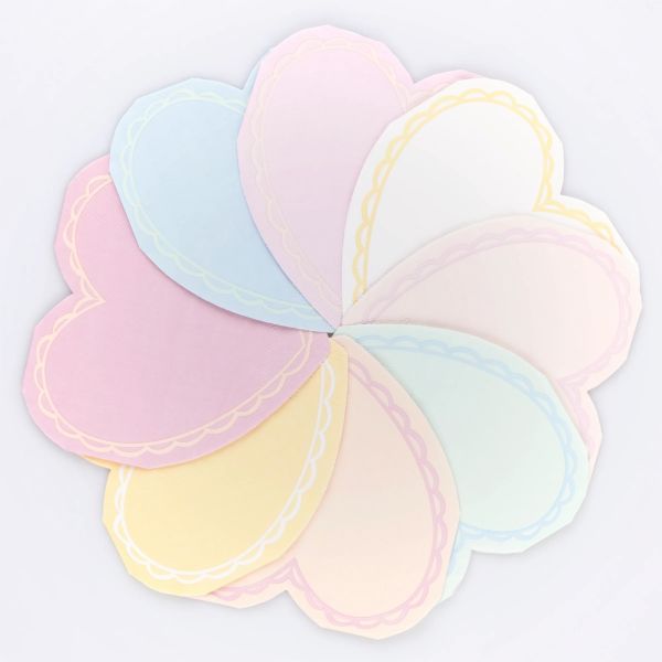 Lot de 16 grandes serviettes Coeur pastel
