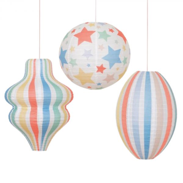 Lot de 3 lanternes en papier - Etoiles et Rayures