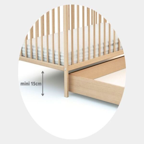 AT4 -  Tiroir de lit bébé en bois Essentiel Hêtre Verni 60 x 120