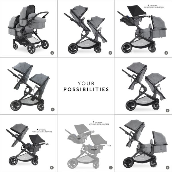 Poussette double Atlantic Jumeaux Melange Grey