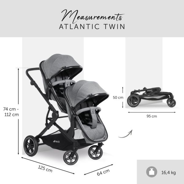 Poussette double Atlantic Jumeaux Melange Grey