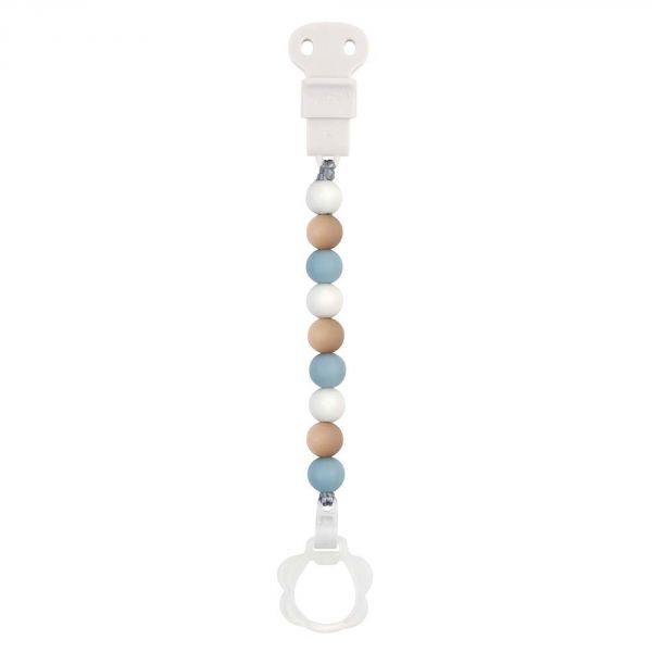 Attache Sucette Silicone Bleu Blanc et Beige