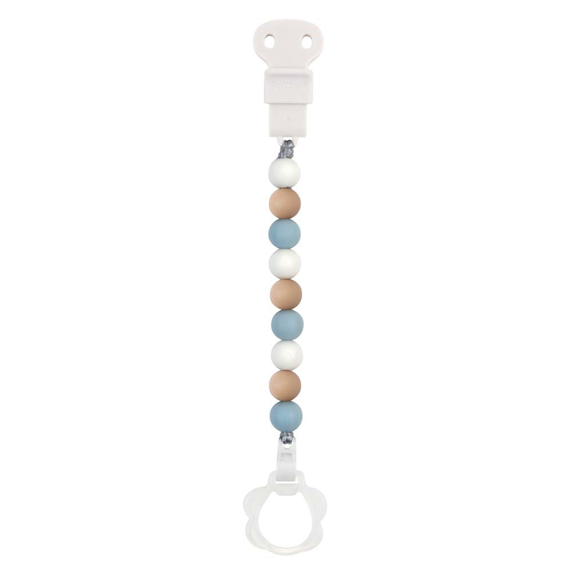 Attache Sucette Silicone Bleu Blanc et Beige