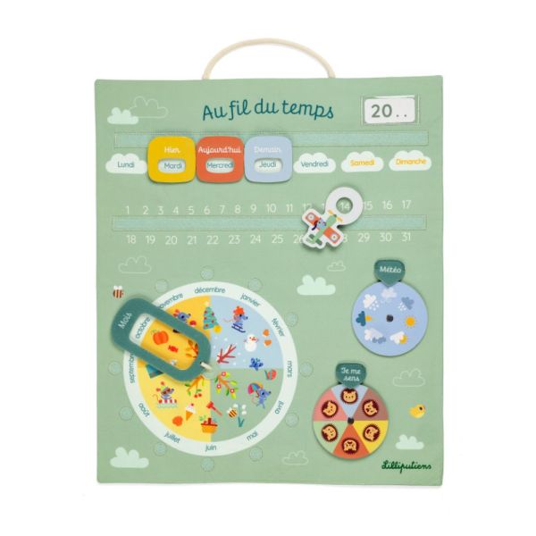 Calendrier pour enfant en tissu vert Au fil du temps