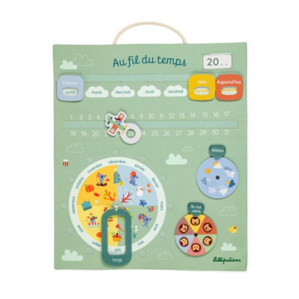 Calendrier pour enfant en tissu vert Au fil du temps