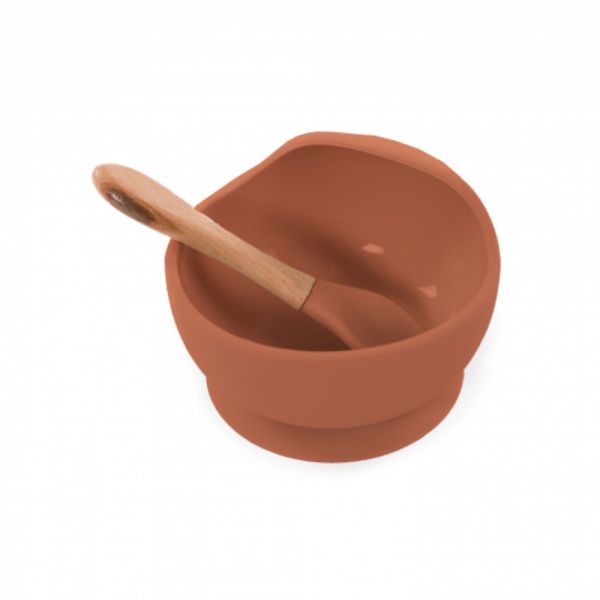Bol ventouse et cuillère en silicone Terracotta