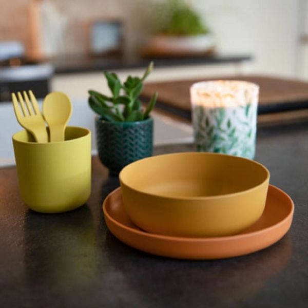 Set vaisselle biodégradable 5 pièces ocre