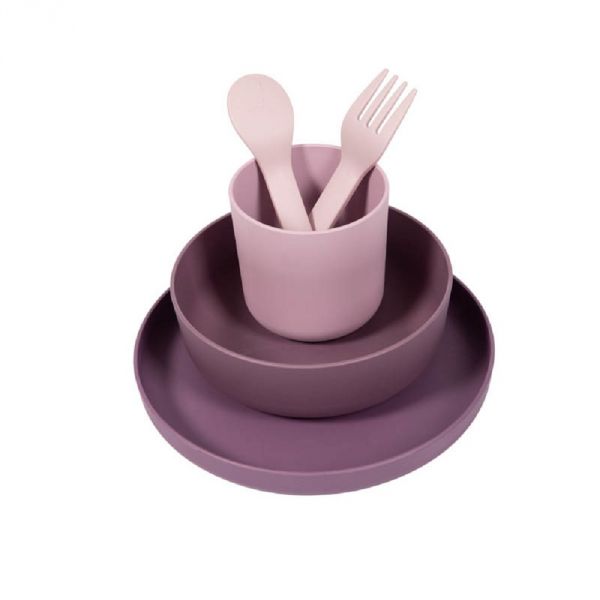 Set vaisselle biodégradable 5 pièces rose/mauve