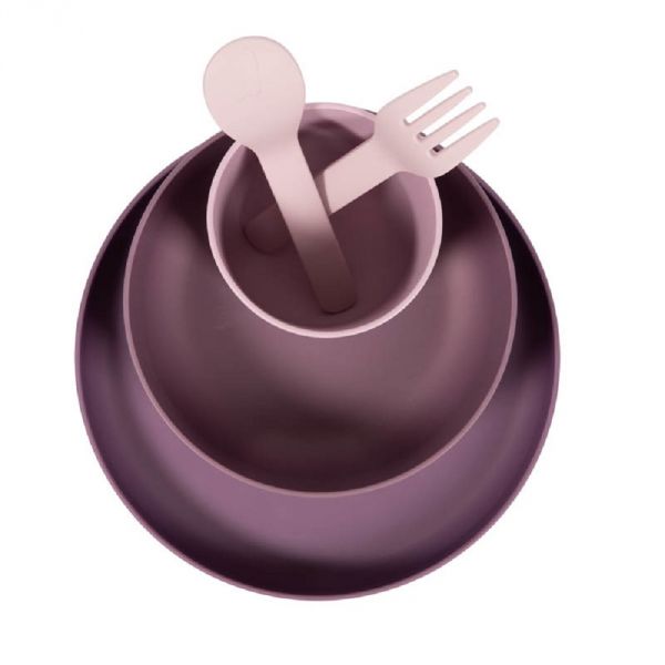 Set vaisselle biodégradable 5 pièces rose/mauve