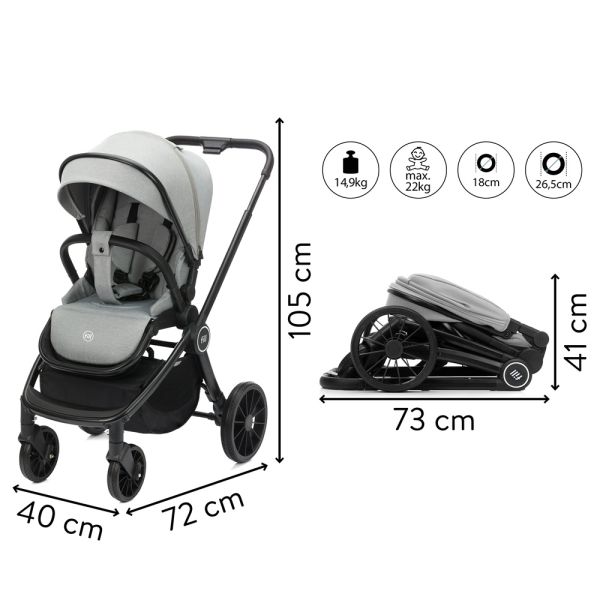 Le set de poussette Baby Stroller 2 in 1 Cougar gris