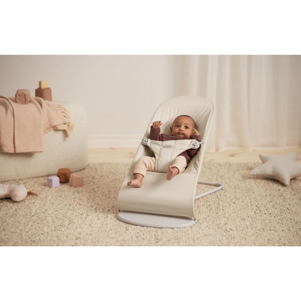 Transat bébé balance Soft tissé jersey Beige clair avec arche de jeu Yeux Espiègles