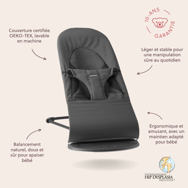 Transat bébé balance Soft tissé jersey Tri Fabric gris foncé