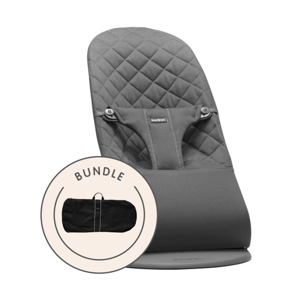 Transat bébé Bliss coton tissé matelassage classique anthracite avec sac de transport