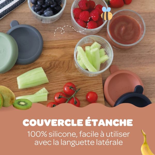 Robot Babycook Express Bleu baltique + Bavoir à manches évolutif et 2 en 1 Playful + Portion Verre Terracotta 150ml