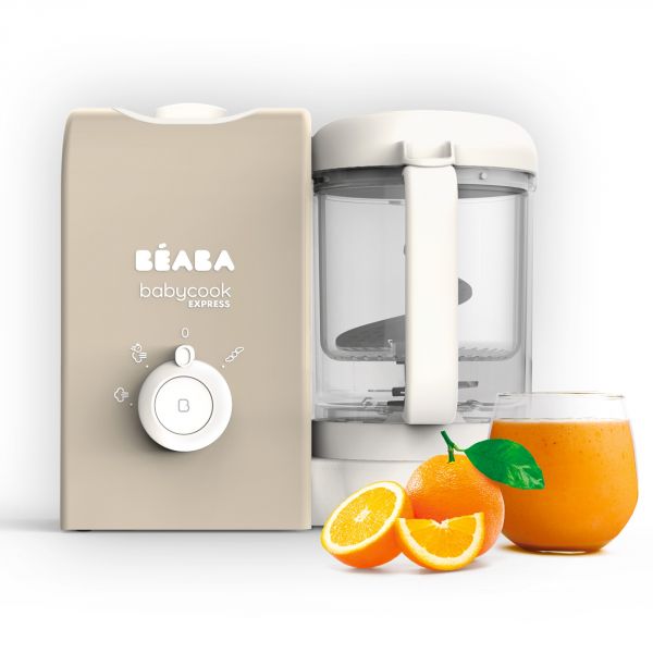 Robot Babycook Express Terre d'argile + Bavoir à manches évolutif et 2 en 1 Playful + Portion Verre Vert Sauge 150ml