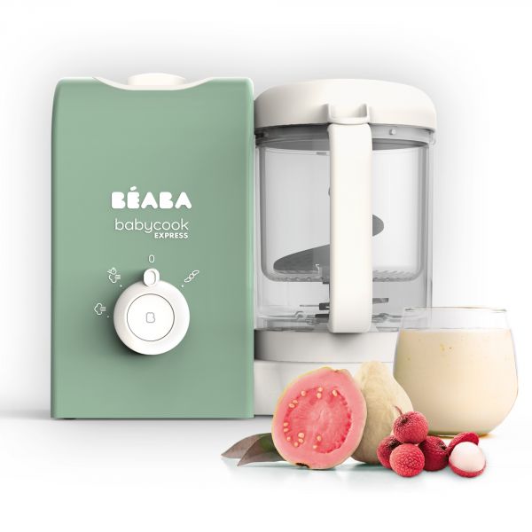 Robot Babycook Express Vert Sauge + Bavoir à manches évolutif et 2 en 1 Sage green + Portion Verre Vert Sauge 150ml