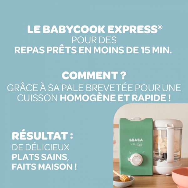 Robot Babycook Express Vert Sauge + Bavoir à manches évolutif et 2 en 1 Sage green + Portion Verre Vert Sauge 150ml