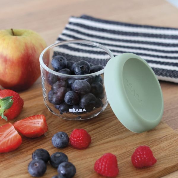 Robot Babycook Express Vert Sauge + Bavoir à manches évolutif et 2 en 1 Sage green + Portion Verre Vert Sauge 150ml