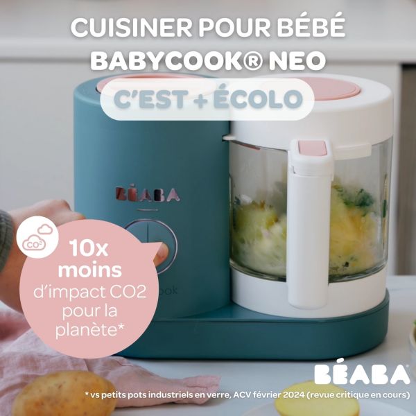 Robot Babycook Neo Eucalyptus + Bavoir à manches évolutif Sage green + Coffret repas verre Eucalyptus