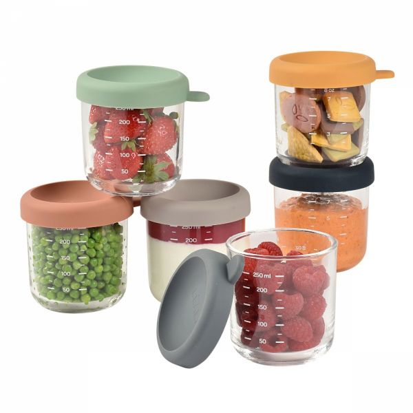 Robot Babycook Neo Eucalyptus + Coffret 6 portions verre 250ml Sunrise color mix + Lot de 4 cuillères 1er âge silicone Storm