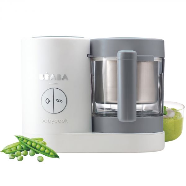 Robot Babycook Neo Grey et white + Bavoir à manches évolutif et 2 en 1 Playful + Coffret repas verre Jungle