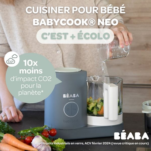 Robot Babycook Neo Gris mineral + Coffret 6 portions verre 250ml Sunrise color mix + Lot de 4 cuillères 1er âge silicone Storm