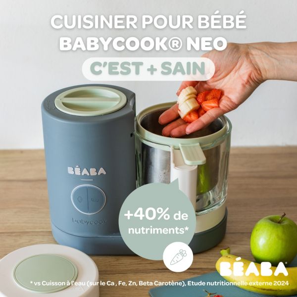 Robot Babycook Neo Gris mineral + Coffret 6 portions verre 250ml Sunrise color mix + Lot de 4 cuillères 1er âge silicone Storm