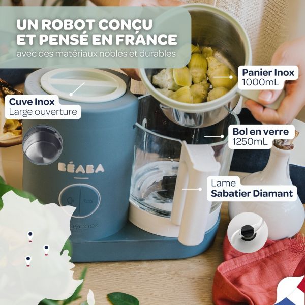 Robot Babycook Neo Gris mineral + Coffret 6 portions verre 250ml Sunrise color mix + Lot de 4 cuillères 1er âge silicone Storm