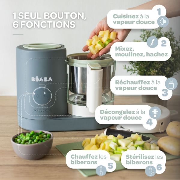 Robot Babycook Neo Gris mineral + Coffret 6 portions verre 250ml Sunrise color mix + Lot de 4 cuillères 1er âge silicone Storm