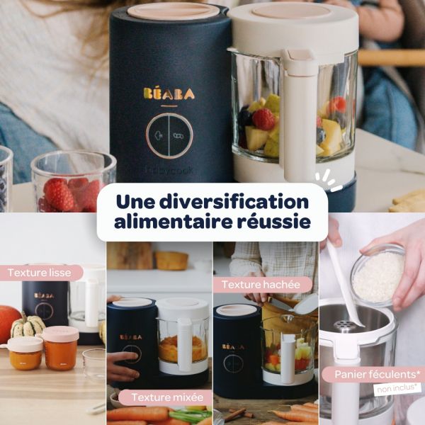 Robot Babycook Neo Night Blue + Bavoir à manches évolutif et 2 en 1 Playful + Coffret repas verre Jungle